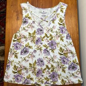 American Eagle Floral Viscose Sleeveless Top Purple Pink White